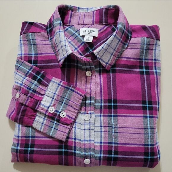 J. Crew Women's Pink Plaid Flannel Button-Down Cotton Shirt - Picture 16 of 16